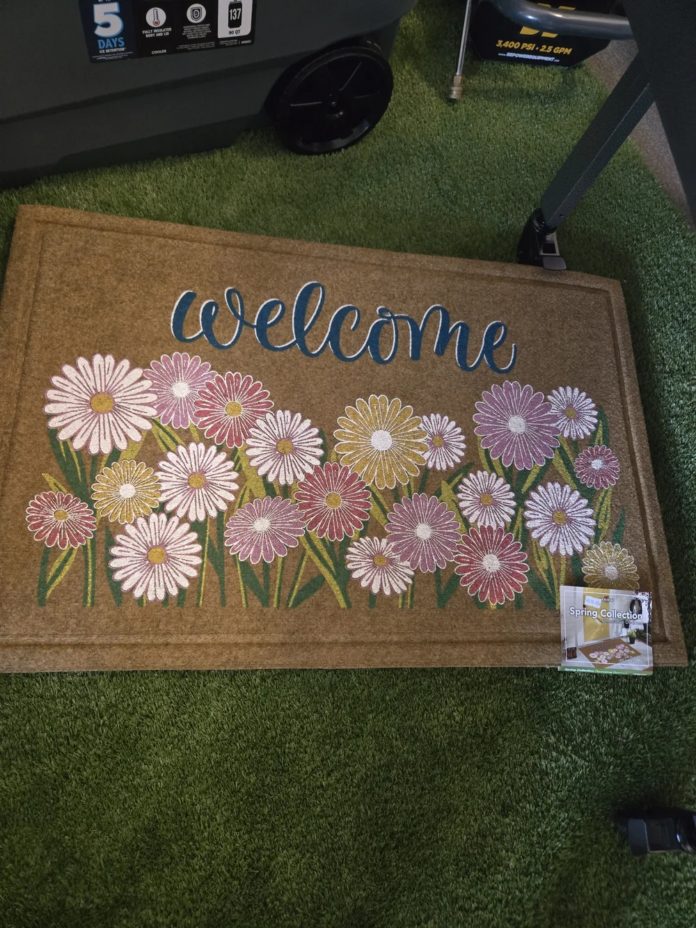 Welcome Floral Coir Doormat - Pink & Yellow Flowers